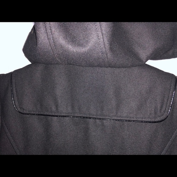 Cute Wool Jacket with hood with faux leather trim strap & button on cuff. - Picture 3 of 5